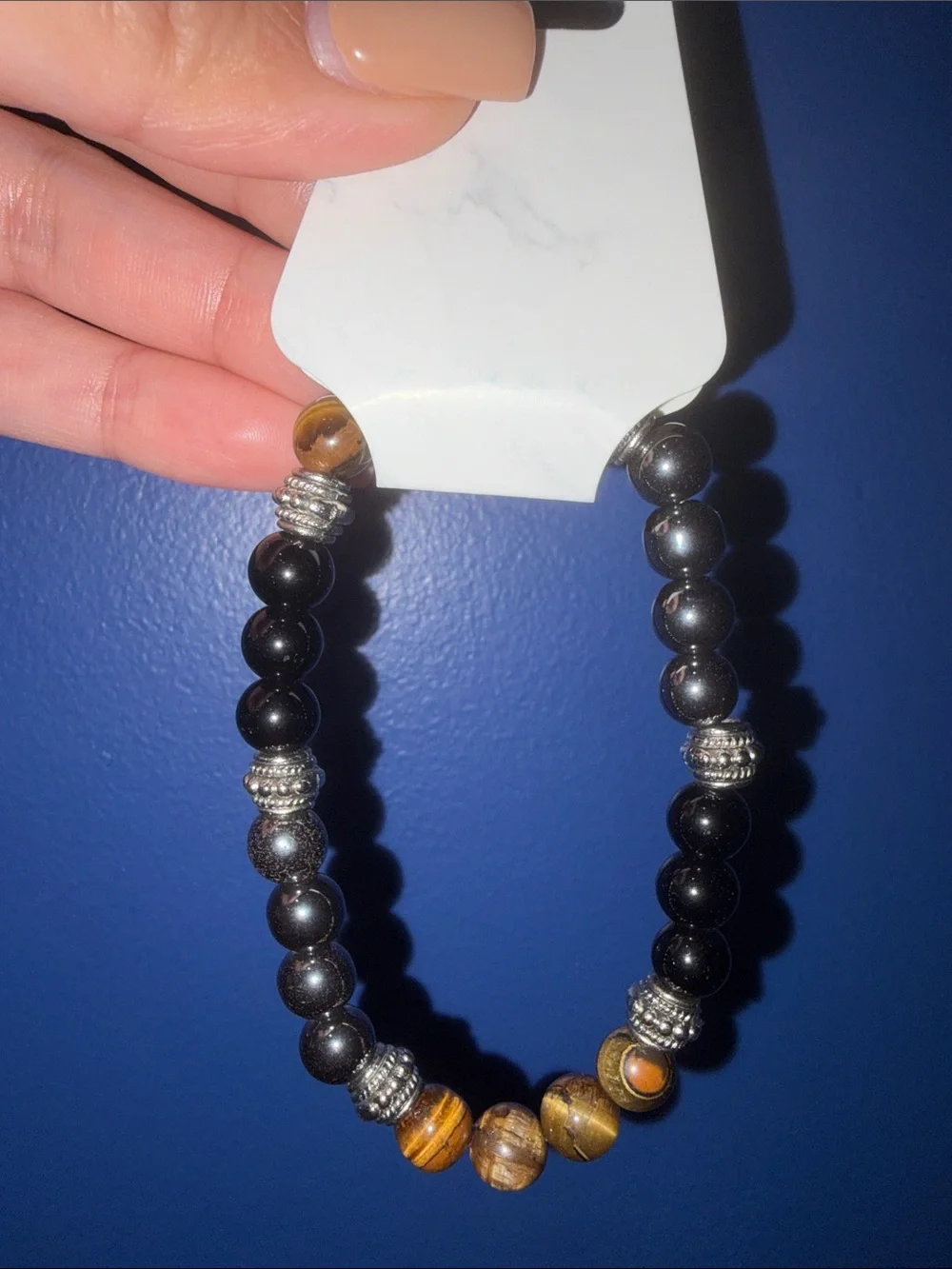 Beaded Bracelet with Tiger Eye and Black Stones NWT